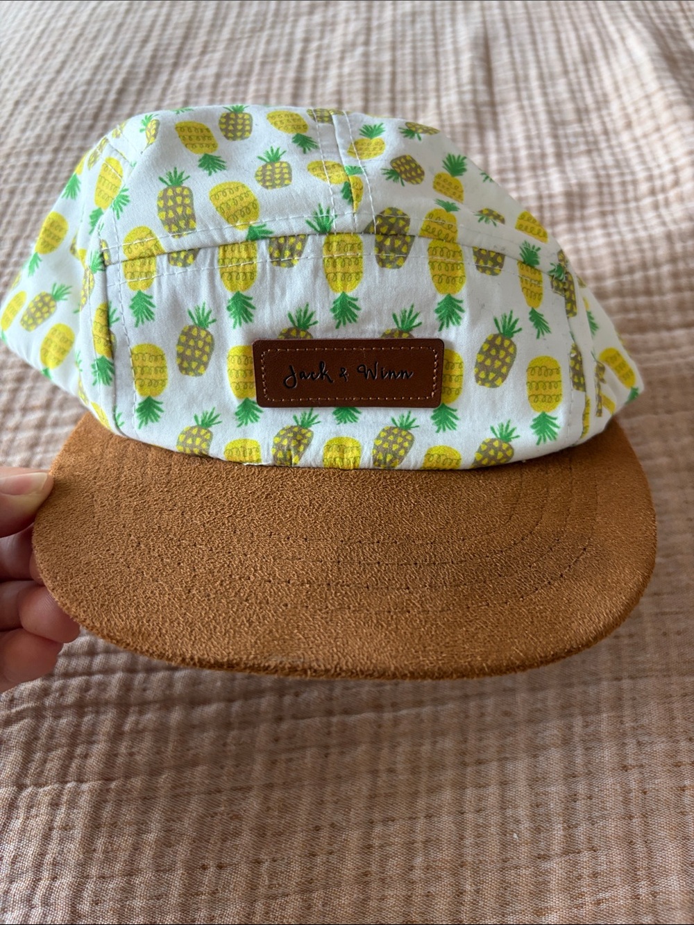 Kids Pineapple Print Cap in White and Brown